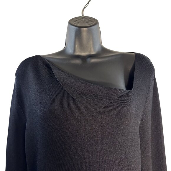 Rafaella Black Asymmetric Neckline Sweater XL Rayon/Nylon Blend Long Sleeve - Picture 2 of 5